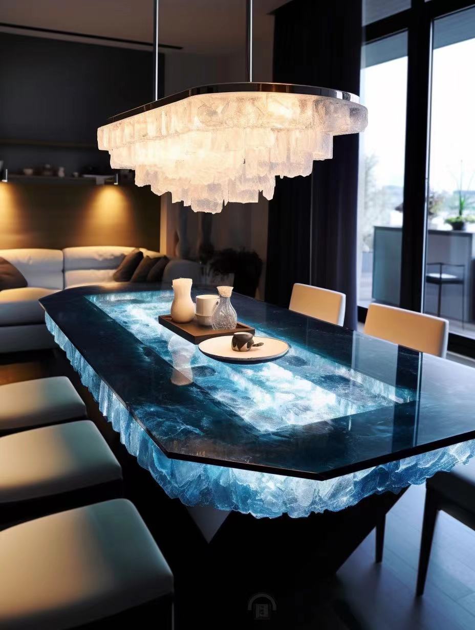 A blue  crystal table