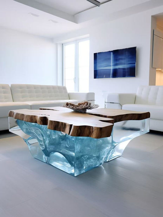 A blue crystal coffee table