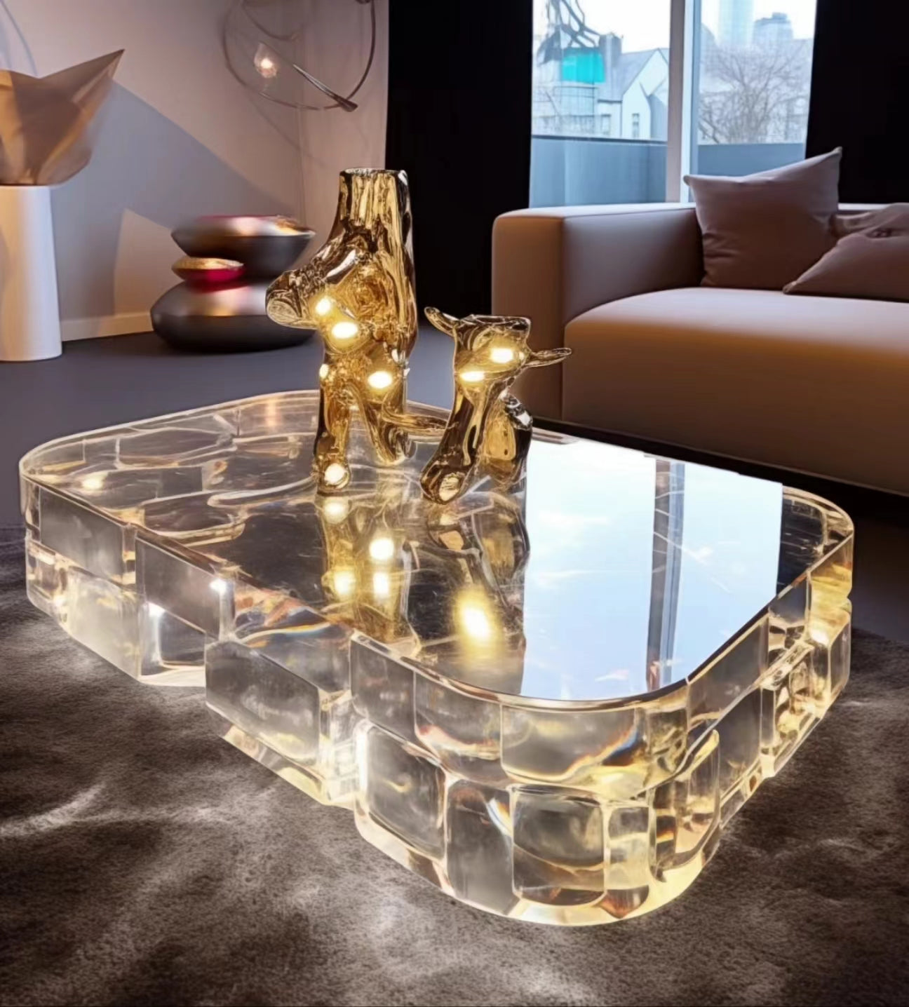 Golden crystal coffee table