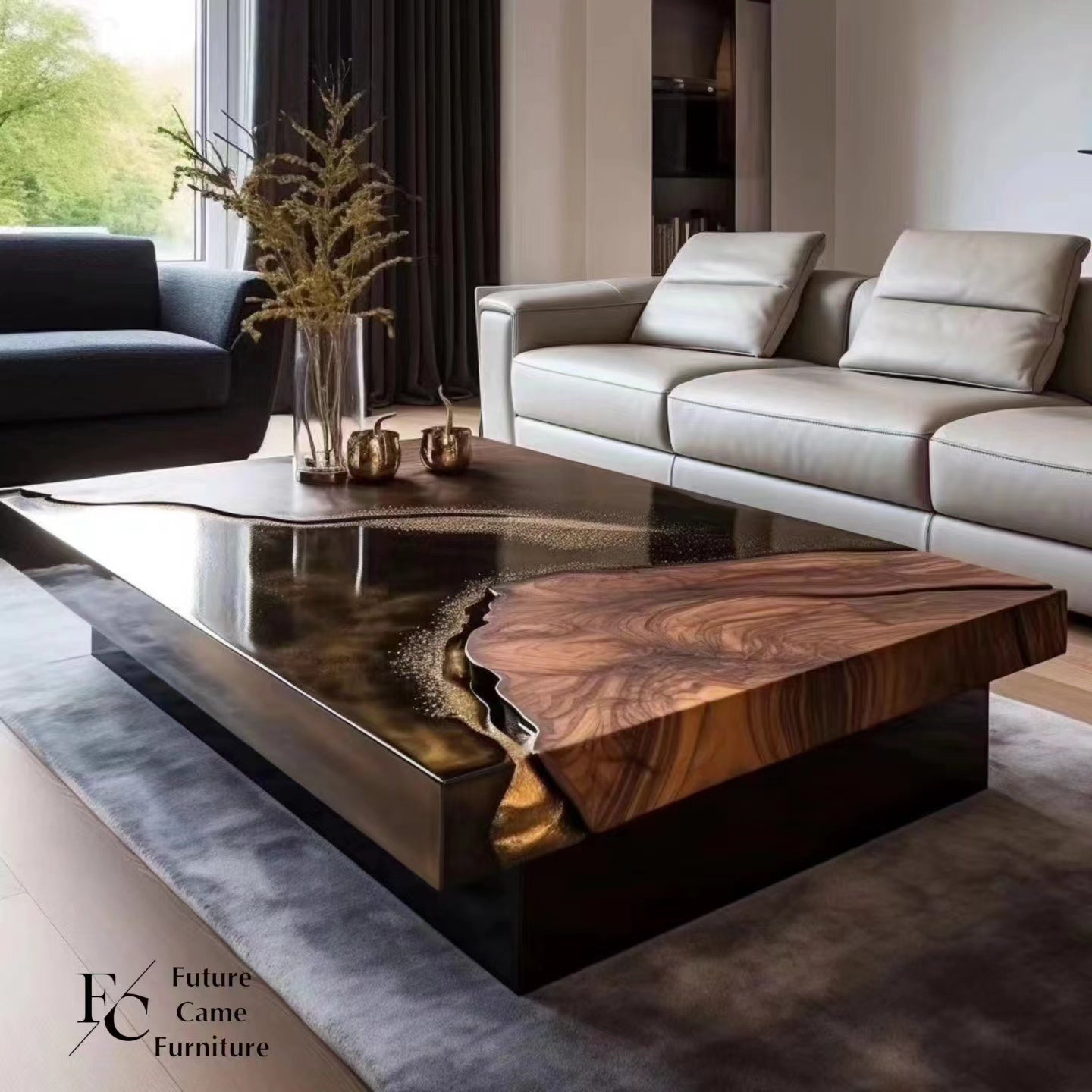 Wood resin coffee table