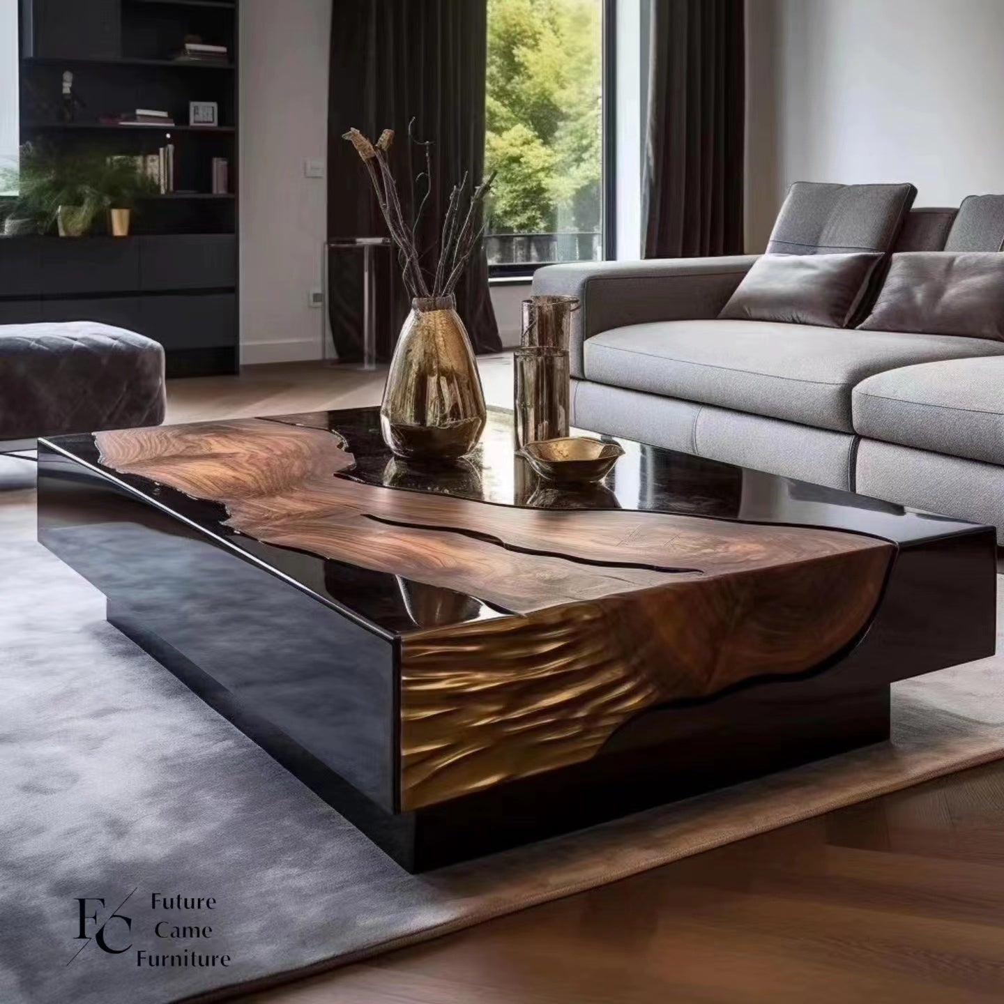 Wood resin coffee table